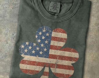 Irish American Shamrock Shirt Patriotic Clover Vintage US Flag Tee Ireland Travel Souvenir Celtic Heritage Family Roots St Patricks Day Gift