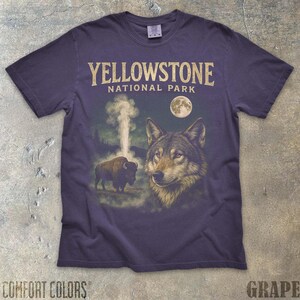 Yellowstone National Park 90's Bootleg Comfort Colors T-Shirt Vintage Wolf Shirt 90's Graphic Tee for National Park Lover Outdoor Lover Gift
