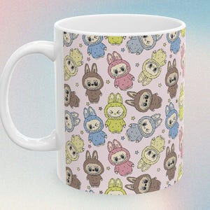 Monster Kawaii La bu bu Mug Coffee Cup Gift Creepy Cute Doll, Mystery Blind Box, popmart Monsters, Plush Collectible, Bunny Exciting Macaron