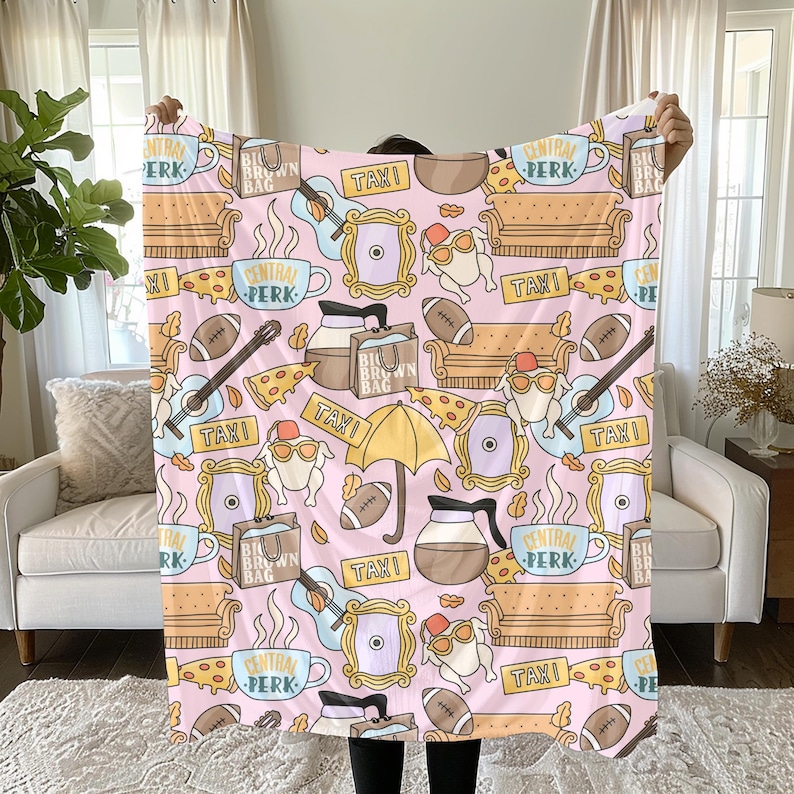 friends tv series inspired throw blanket central perk couch frame 90s nostalgic