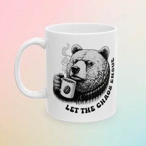 Let the Chaos Ensue | Funny Internet Trend | Man vs Bear | Bear Coffee Mug | Vintage Retro Theme | Funny Sarcastic Gift Chronically Online