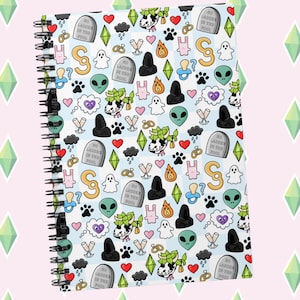 Sims Inspired Gift, Simmer Journal Notebook with Cow Plant Aliens Woohoo, Plumbob, PC Cozy Simulation, Soft Gaming Sul Sul Merch Gamer,