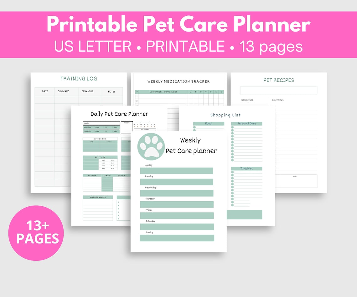 Printable Pet Care Planner Fillable Pet Planner Pet Sitter - Etsy
