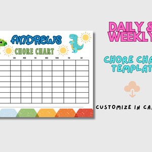 Chore Chart Printable, Customized Chore Chart, Family Chore Chart, Kids ...