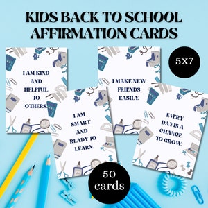 Kinder zurück in die Schule Affirmationskarten, Set mit 50 druckbaren Karten, druckbare Affirmationskarten für Kinder, motivierende Karten, Lehrerressource
