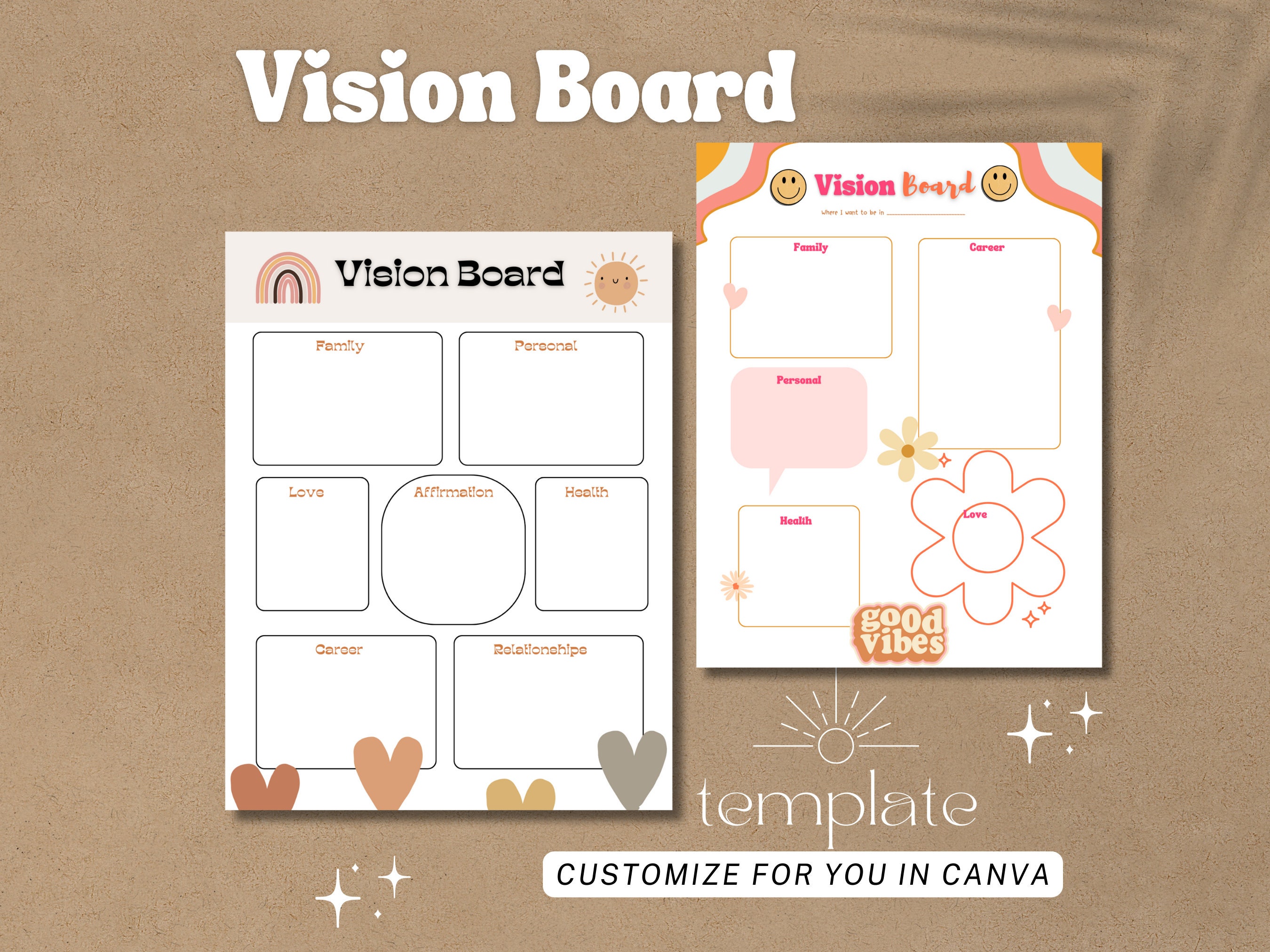 Vision Board Printable Kit 39 Cards. Affirmation Cards Printable
