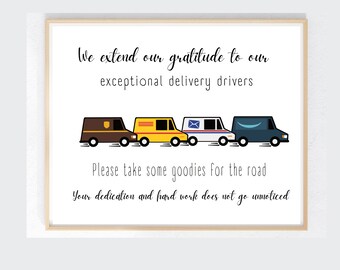 Delivery driver thank you sign, delivery driver snack sign, take a treat sign, thank you delivery drivers, delivery driver appreciation