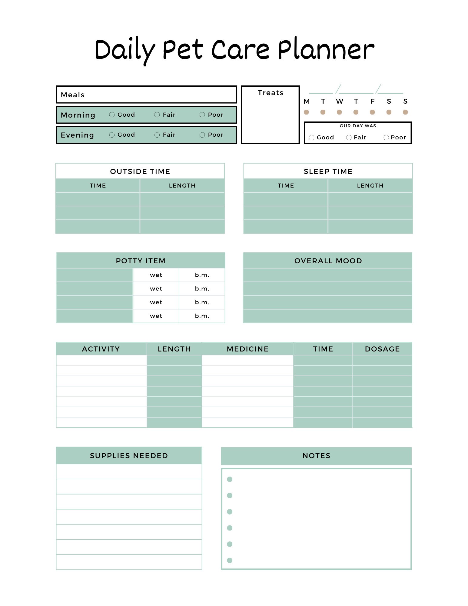 Printable Pet Care Planner Fillable Pet Planner Pet Sitter - Etsy