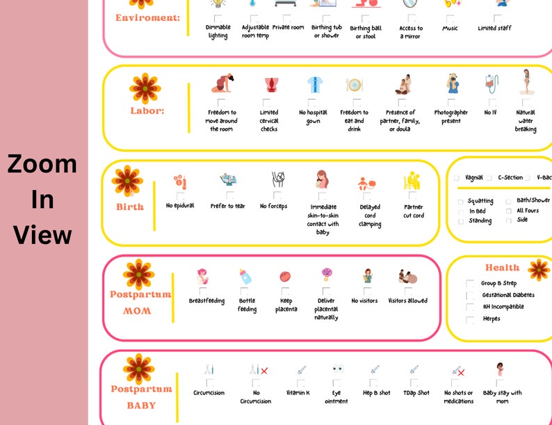 Birth Plan Template, Pregnancy Plan, Labor and Delivery, Natural Birth ...