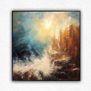 Textured Sunset Landscape Painting: Abstract Acrylic Oil Wall Art