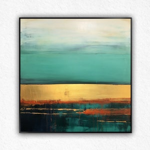 Pintura abstrata dourada Grande pintura abstrata original, pintura minimalista, pintura de folha de ouro verde, arte abstrata de parede, pintura texturizada.
