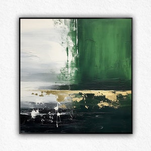 Large Original Abstract Painting - Gold Minimalist Painting,Green Abstract Oil Paintings on Canvas,Gold Leaf Painting,Gold Textured Painting