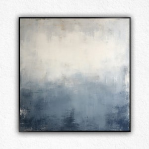 Large Abstract Canvas Wall Art, Original Beige and Navy Blue Oil Painting on Canvas, Modern Minimalist Wall Art for Living Room, Home Decor