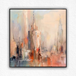 Abstract Cityscape Oil Painting: Grey Canvas 3D Texture Art