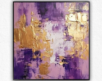 Toile violette abstraite colorée, 100 % fait main, peinture texturée, peinture à l'huile abstraite acrylique, décoration murale de salon, oeuvre d'art murale de bureau