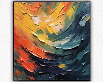 マルチカラーのテクスチャキャンバス絵画 - モダンなインテリアのため