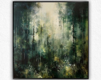 Large Abstract Forest Oil Painting on Canvas,Green Tree Wall Art,Original Nature Landscape Painting,Custom Painting,Modern Living Room Decor