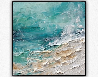 3D Abstrakt Ozean Landschaft Ölgemälde Strand Dynamische Welle Handgemalte Wand Kunst Tinte Dicke Textur Messer Malerei Büro Dekor Geschenk
