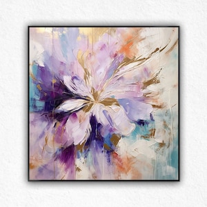 Abstract Flower Oil Painting On Canvas, Large Wall Art, Original Minimalist Pink Floral Wall Art, Custom Painting, Modern Living Room Decor.