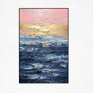 Gold Leaf Wave Painting: Blue Textured Abstract Canvas Art