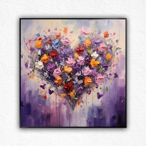Abstract Heart Flowers Painting: Textured Acrylic Floral Artwork