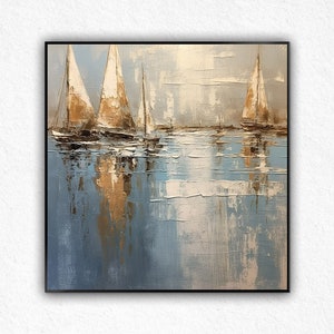 Handmade Sailing Boat Abstract Oil Painitng  , Sailing , Sea , Glass Wall Art , Canvas Wall Art , Modern Art,  Gift Wall Art, Room Decor Art