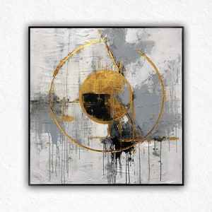 Handmade Gold Circle Abstract Oil Painting: Modern Textured Wall Art