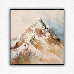 Abstract Mountain Oil Painting on Canvas: Snowy Peaks Landscape Art