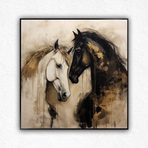 Abstract Original Canvas Wall Art, Mid Century Modern Art Painting, Horse Art Abstract Canvas, Large Oil Painting Oversized Frame Canvas Art