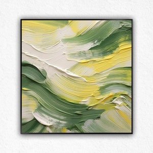 Large Green Abstract Oil Painting: Minimalist Canvas Wall Art