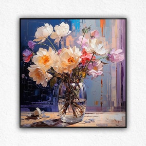 Abstract Pink Flower Oil Painting on Canvas, Large Wall Art Original Textured Floral Art Custom Painting Minimalist Living Room Wall Decor..