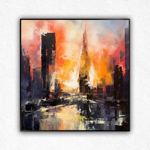 New York Cityscape Oil Painting on Canvas: Modern Framed Wall Art
