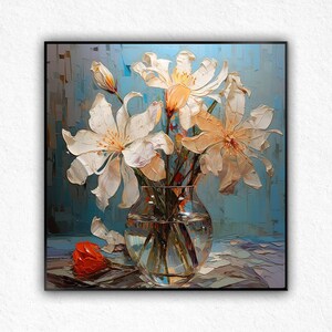 Abstrakte weiße Blumen Ölgemälde auf Leinwand, große Wand Kunst benutzerdefinierte Malerei abstrakte Blumen Wand Kunst minimalistische Wohnzimmer Wohnkultur Geschenk