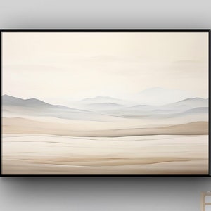 Handmade Beige Mountain Landscape Painting: Textured Acrylic Abstract Art