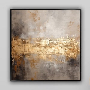 Grey, Beige, Gold, Abstract, 100% Handmade, Textured Painting, Acrylic Abstract Oil Painting, Wall Decor Living Room, Office Wall Art