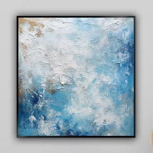Handmade Blue Ocean Wave Painting: Textured Acrylic Abstract Art