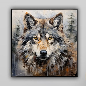 Wolf In The Forest, Animal, Nature 100% Handmade, Textured Painting, Acrylic Abstract Oil Painting, Wall Decor Living Room Office Wall Art