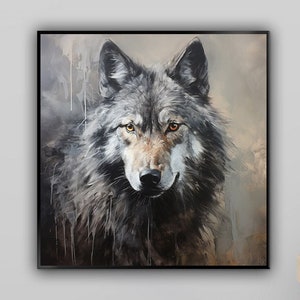 Wild Wolf, Gray, Beautiful Wolf, 100% Handmade, Textured Painting, Acrylic Abstract Oil Painting, Wall Decor Living Room, Office Wall Art