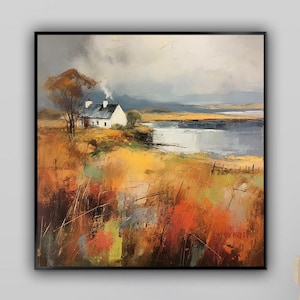 Landscape, Village, House, Lake, 100% Handmade, Textured Painting, Acrylic Abstract Oil Painting, Wall Decor Living Room, Office Wall Art