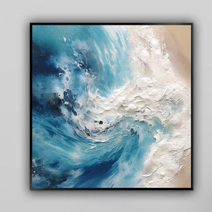 Textured Ocean Wave Painting: Abstract Acrylic Seascape Wall Art
