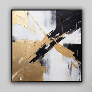 Gold White And Black Abstract, 100% Handmade, Textured Painting, Acrylic Abstract Oil Painting, Wall Decor Living Room, Office Wall Art