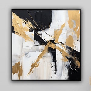 Gold, White And Black, Abstract, 100% Handmade, Textured Painting, Acrylic Abstract Oil Painting, Wall Decor Living Room, Office Wall Art