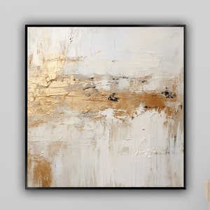 Gold And White Abstract Oil Painting 100% Handmade, Textured Painting Acrylic Abstract Oil Painting, Wall Decor Living Room Office Wall Art