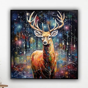 Handmade Deer Painting: Abstract Acrylic Oil Wall Art