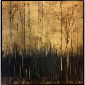 Gouden boom 100% handgeschilderd, getextureerde moderne schilderkunst, abstract olieverfschilderij, acrylschilderij, muurdecoratie woonkamer, kantoormuurkunst