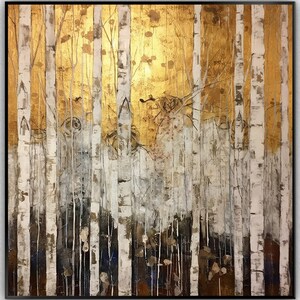 Gouden boom 100% handgeschilderd, getextureerde moderne schilderkunst, abstract olieverfschilderij, acrylschilderij, muurdecoratie woonkamer, kantoormuurkunst