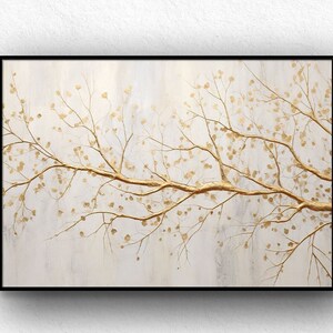Abstract Golden Tree Oil Painting: Modern Minimalist Autumn Decor