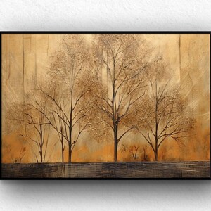 Gouden boom 100% handgeschilderd, getextureerde moderne schilderkunst, abstract olieverfschilderij, acrylschilderij, muurdecoratie woonkamer, kantoormuurkunst