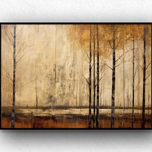 Textured Golden Tree Painting: Abstract Oil & Acrylic Wall Art