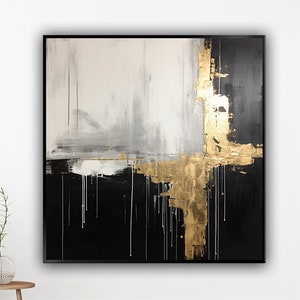 Black And White, Gold Abstract, 100% Handmade, Textured Painting, Acrylic Abstract Oil Painting, Wall Decor Living Room, Office Wall Art